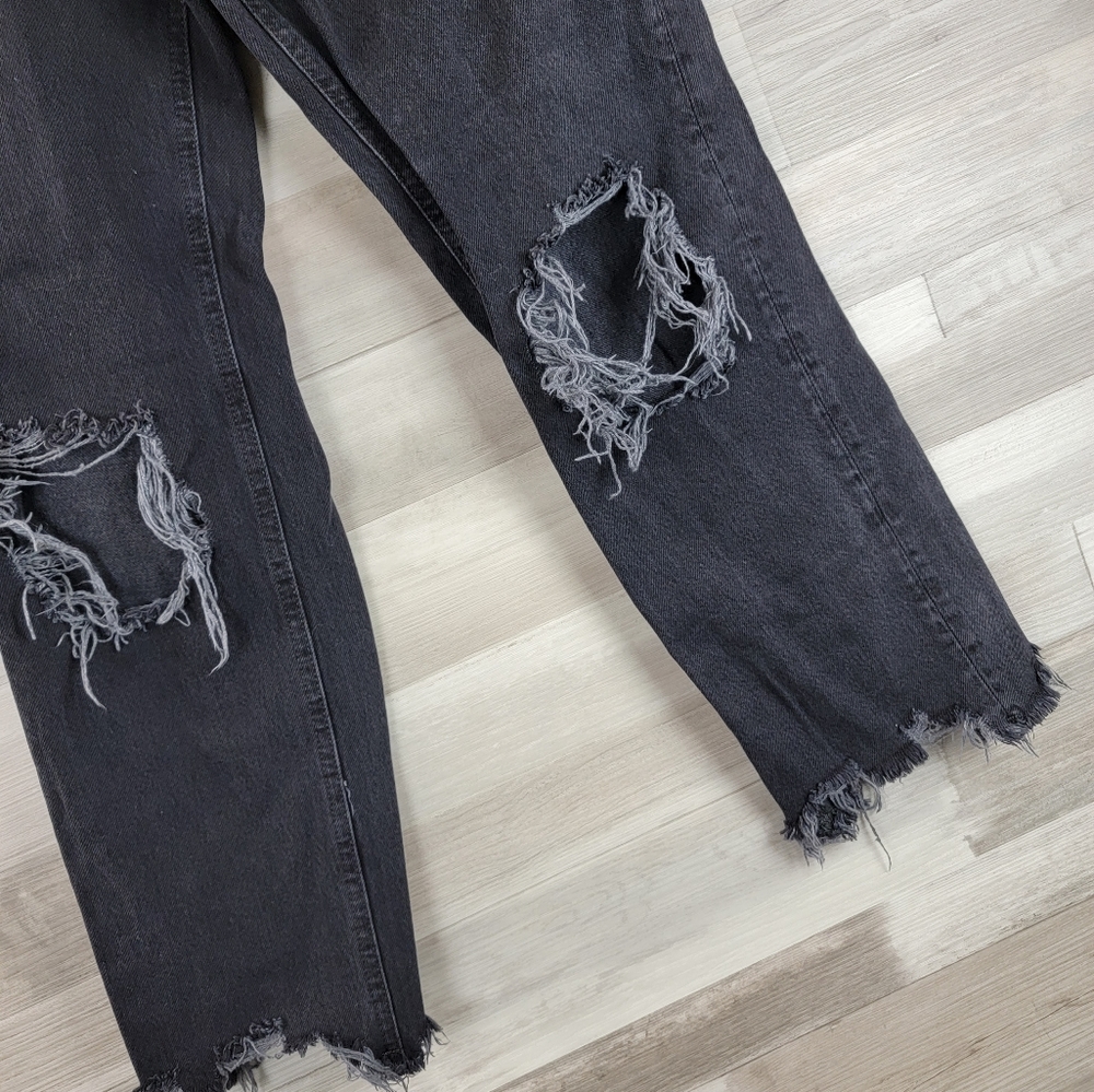 We The Free Maggie Mid Rise Straight Washed Black Distressed Jean Women's 26 - Picture 3 of 16